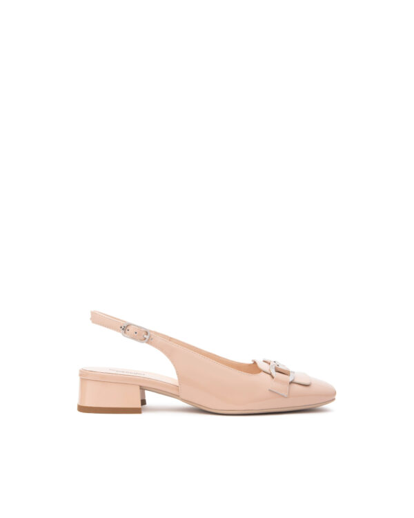 Damen-Pumps von NeroGiardini aus Lackleder bieten einen bequemen 3 cm Blockabsatz und sicheren Halt dank der rutschfesten Gummisohle und dem Schnallenverschluss.